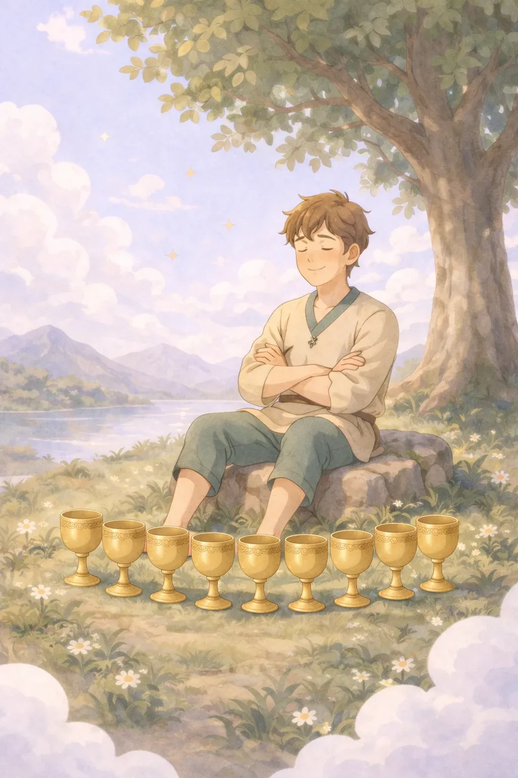 Nine of Cups tarot card artwork