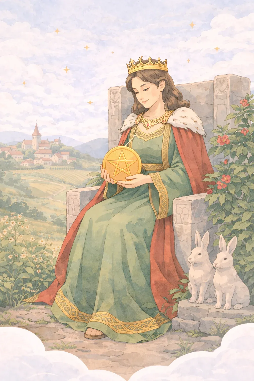 Queen of Pentacles tarot card artwork