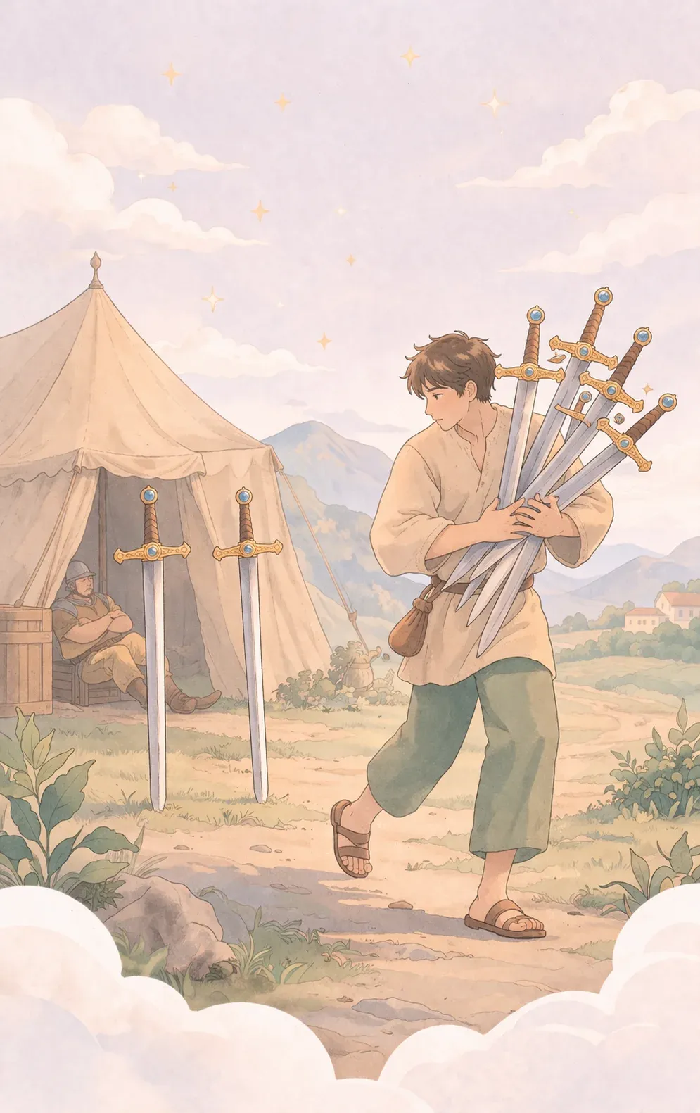 Seven of Swords tarot card artwork