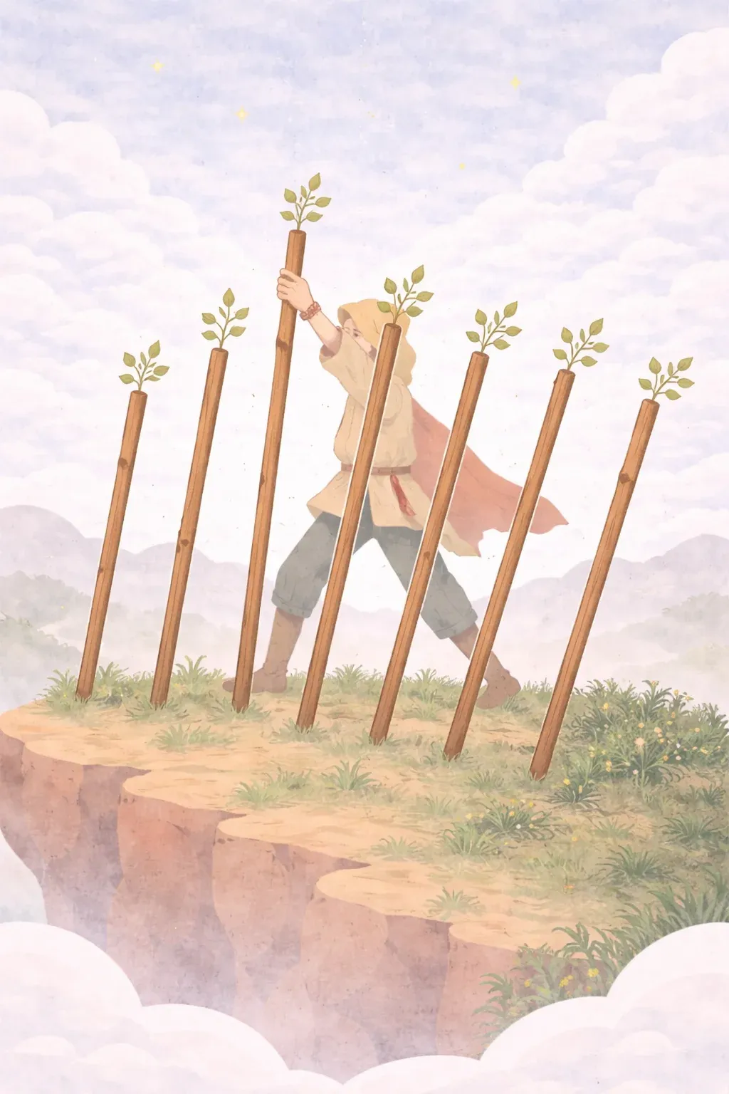 Seven of Wands tarot card artwork