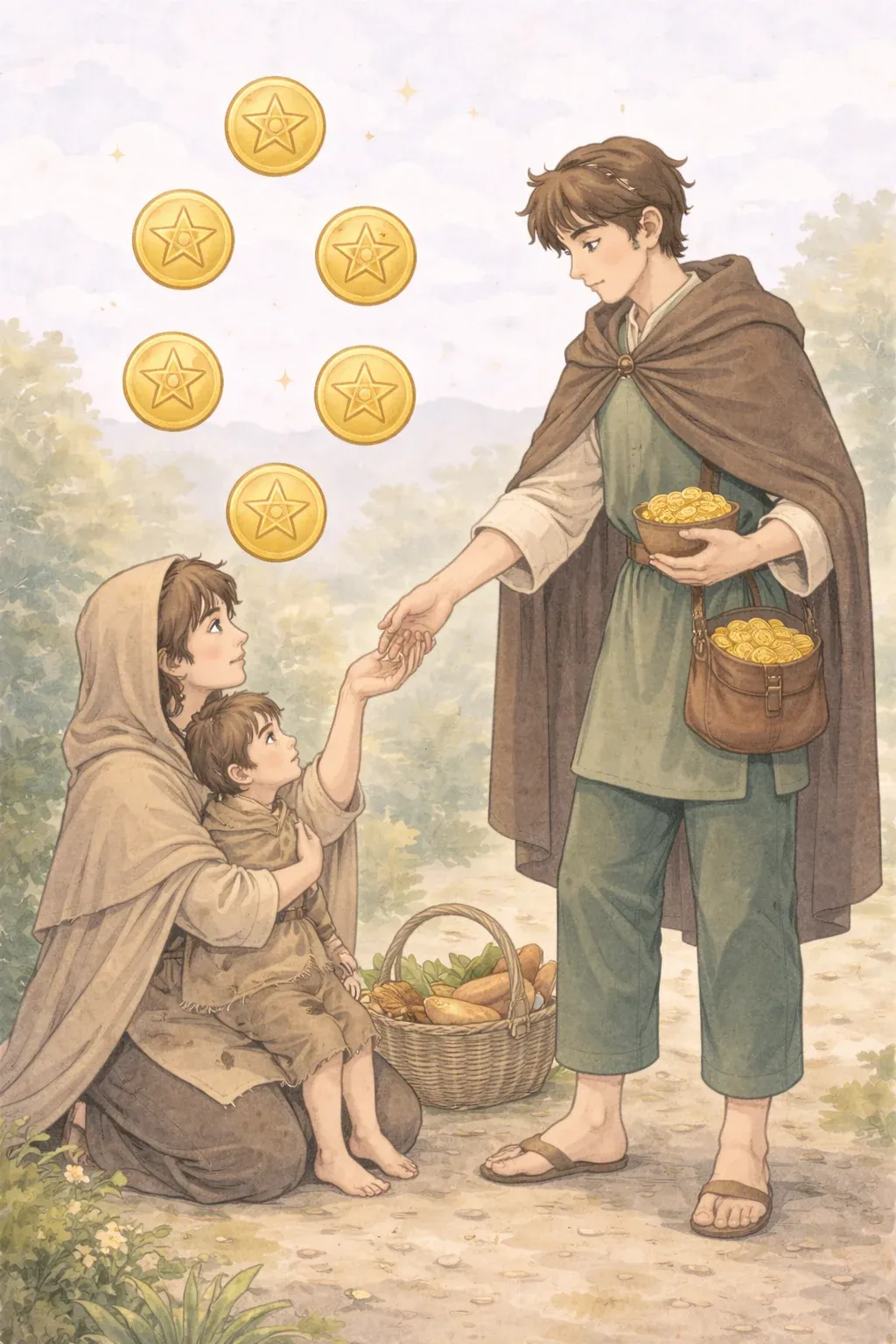 Six of Pentacles tarot card artwork