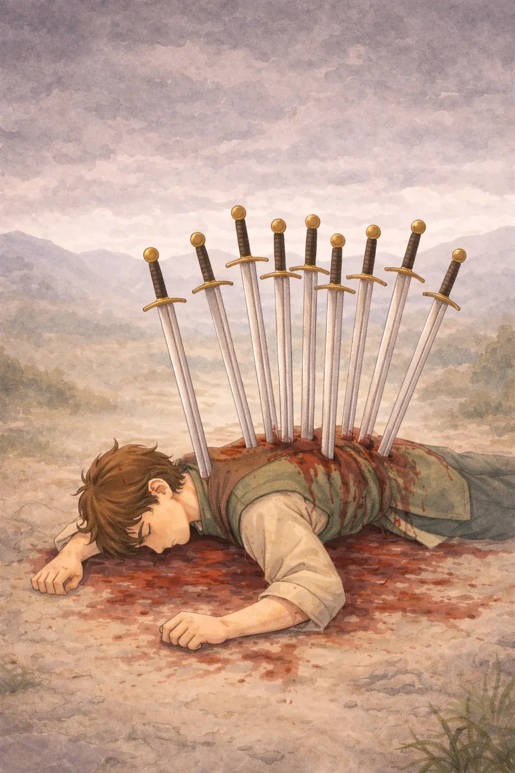 Ten of Swords tarot card artwork