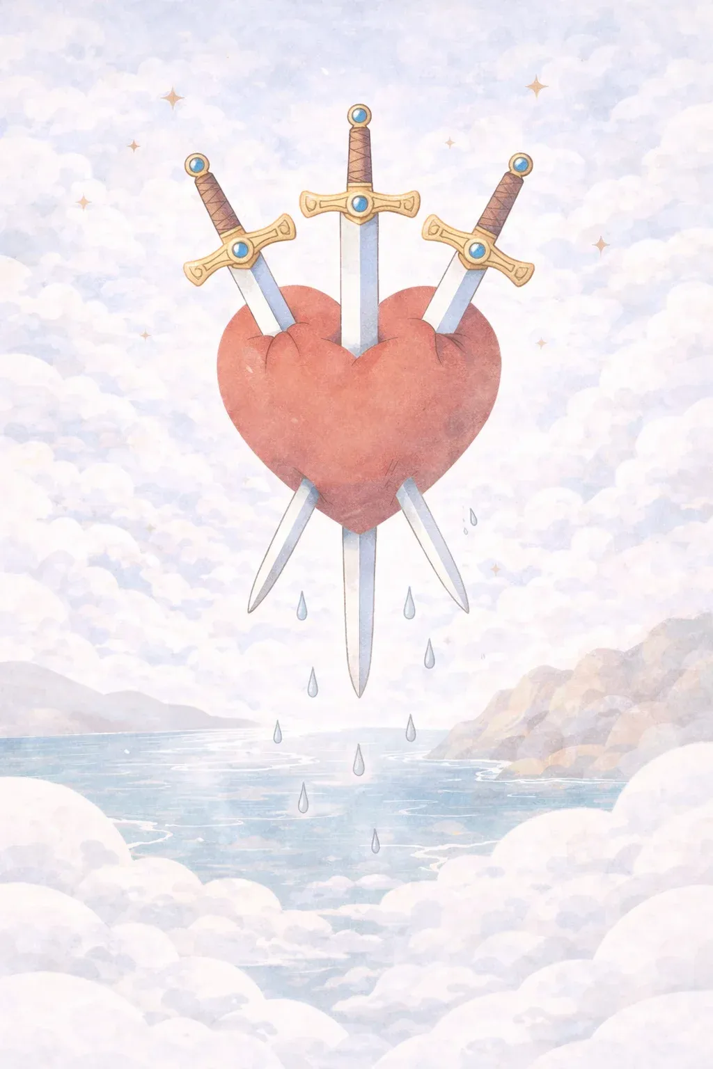 Three of Swords tarot card artwork